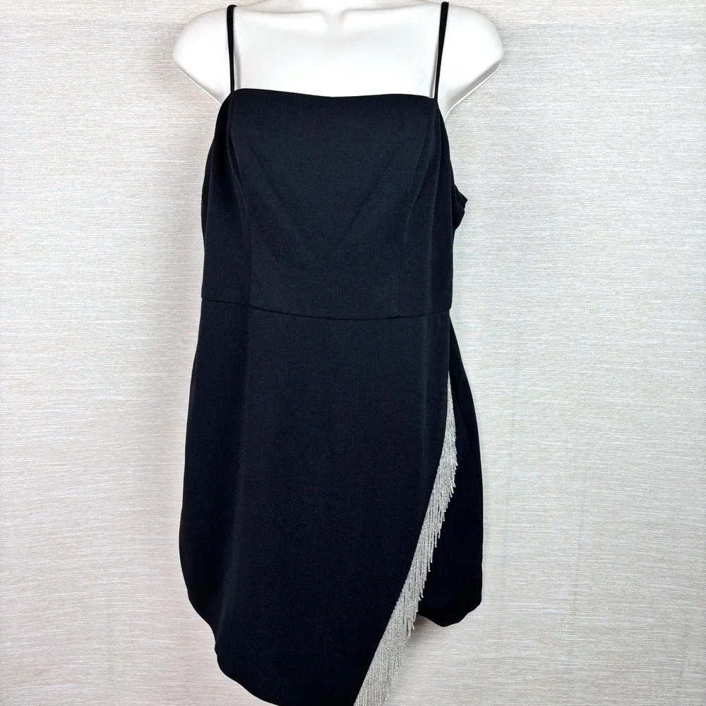 NWT Jules & Cleo Mini Cocktail Sleeveless Silver Beaded Asymmetrical Dress Sz 12